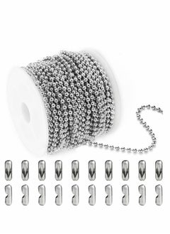 Ball Bead Chain, 10 Meters Stainless Steel Chains Necklace with 20pcs Connectors Clasps, for Jewelry Making Bracelet Military Crafts, Silver Metal Pull Chain Small Roll