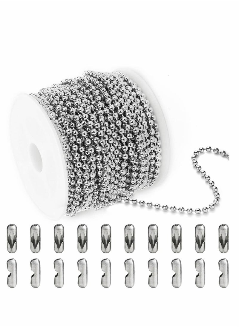 Generic - Ball Bead Chain, 10 Meters Stainless Steel Chains Necklace with 20pcs Connectors Clasps, for Jewelry Making Bracelet Military Crafts, Silver Metal Pull Chain Small Roll - Image 1
