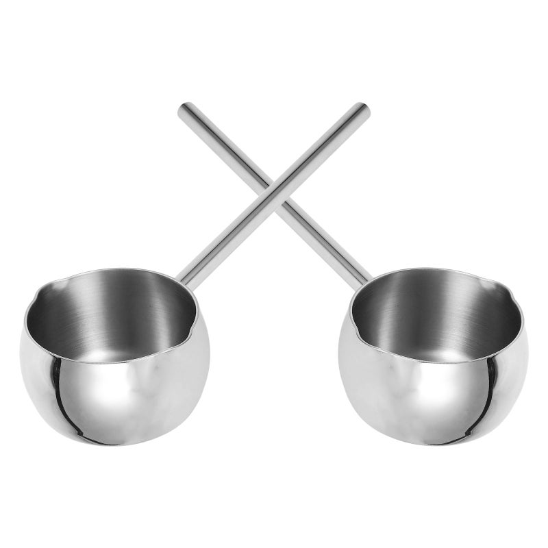 2pcs Stainless Steel Warmer: Heating Pot Mini Fryer Pot Cooking Pan With Dual Spout For Sauce Butter Candy Chocolate Making 300ml - Image 1