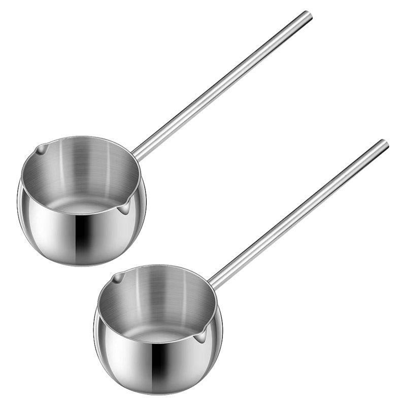 2pcs Stainless Steel Warmer: Heating Pot Mini Fryer Pot Cooking Pan With Dual Spout For Sauce Butter Candy Chocolate Making 300ml - Image 2