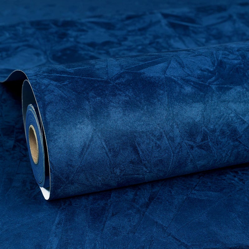 ReWallpaper Royal Blue Velvet Wallpaper Textured Dark Blue Wallpaper Peel and Stick for Bedroom Removable Luxury Velvet Fabric Wall Paper Decorative Contact Paper for Drawer Liner Crafts 175inx65ft
