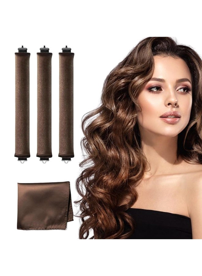 Chabeia 3pcs Heatless Hair Curler with a stylish headscarf,  Overnight Curl Rods for All Hair Types, Healthy and Stylish Set Medium heatless hair curler (Brown) - Image 1