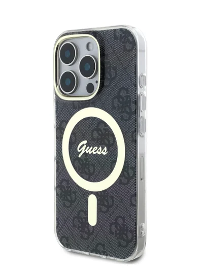 GUESS MagSafe 4G Edition HD Printing PC & TPU Case for iPhone 16 pro Max / Lightweight/ High Quality Material/ MagSafe compatibility - Black