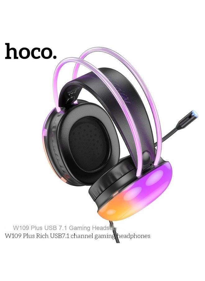 هوكو سماعة ألعاب W109 Plus Vibrant USB 7.1 مع تأثيرات إضاءة RGB الديناميكية  - Image 4