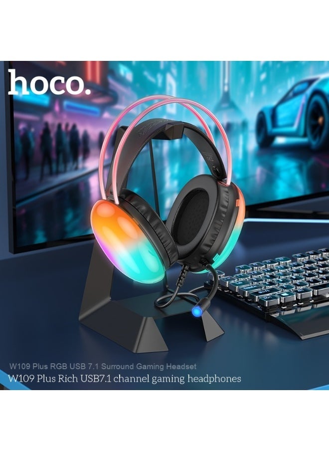 هوكو سماعة ألعاب W109 Plus Vibrant USB 7.1 مع تأثيرات إضاءة RGB الديناميكية  - Image 3
