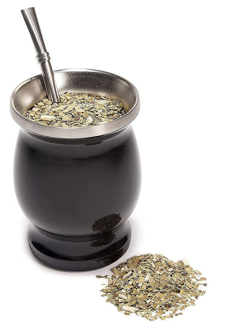 Excefore Yerba Mate Tea Cup 230 ml Black Stainless Steel Double Walled Easy Wash Household Insulation Cup with Bombilla Straw Mate Gourds for Yerba Mate Loose Leaf Drinking  - Image 1
