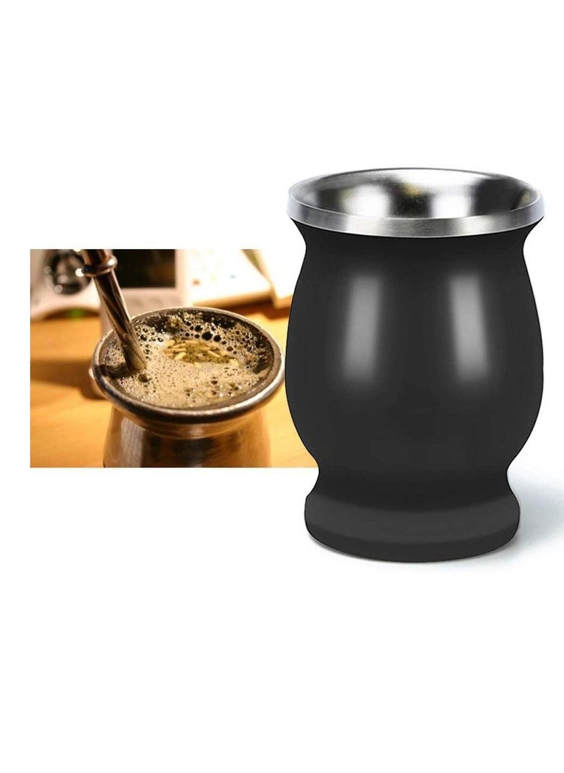 Excefore Yerba Mate Tea Cup 230 ml Black Stainless Steel Double Walled Easy Wash Household Insulation Cup with Bombilla Straw Mate Gourds for Yerba Mate Loose Leaf Drinking  - Image 4