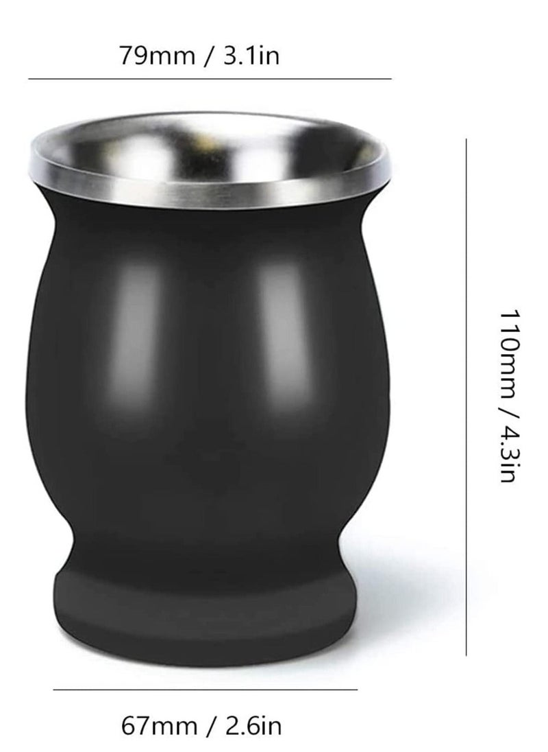 Excefore Yerba Mate Tea Cup 230 ml Black Stainless Steel Double Walled Easy Wash Household Insulation Cup with Bombilla Straw Mate Gourds for Yerba Mate Loose Leaf Drinking  - Image 5