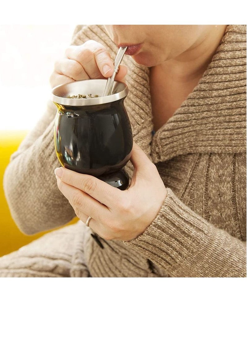 Excefore Yerba Mate Tea Cup 230 ml Black Stainless Steel Double Walled Easy Wash Household Insulation Cup with Bombilla Straw Mate Gourds for Yerba Mate Loose Leaf Drinking  - Image 3