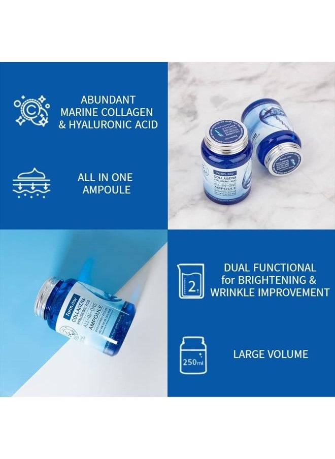 FARMSTAY - Collagen & Hyaluronic Acid All in one Ampoule - Korean Skin Care, 8.45 Fl. Oz / 250ml, Non Sticky Hydrating Serum with Vitamin Capsule, for Dry, Sensitive Skin, Large Volume, Fast Absorbing - Image 1