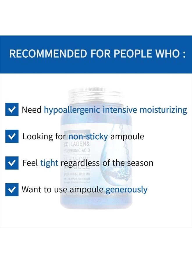 FARMSTAY - Collagen & Hyaluronic Acid All in one Ampoule - Korean Skin Care, 8.45 Fl. Oz / 250ml, Non Sticky Hydrating Serum with Vitamin Capsule, for Dry, Sensitive Skin, Large Volume, Fast Absorbing - Image 1