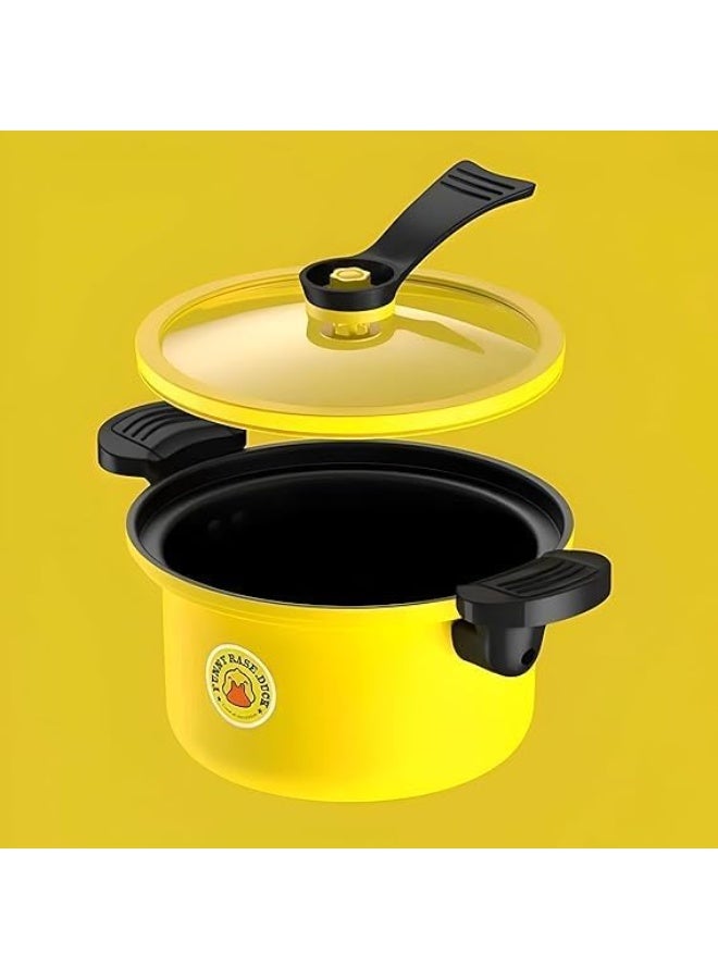 حلة صغيرة غير لاصقة بغطاء زجاجي – لون أصفر، مثالية للحليب والصلصات وطعام الأطفال والمكرونة السريعة – مقابض جانبية عازلة للحرارة وسهلة التنظيف ومناسبة لعيون الغاز والكهرباء والسيراميك – 1 قطعة - Image 2