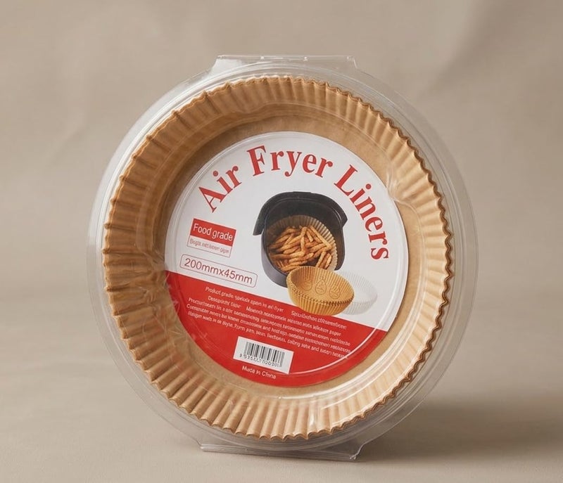 100 Premuim Quality Air Fryer Liners Disposable Paper,Liner for Baking in Microwave,Frying Pan,Oven Baking Cake Double Sided Paper for Anti Sticking,High Temperature Resistance (Round 200mm x 45mm) - Image 1
