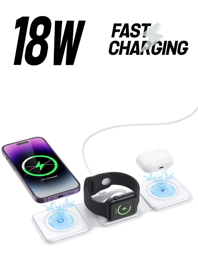3 in 1 Wireless Charger, Foldable Magnetic Charger Station, 18W Fast Wireless Charging Pad, Compatible with iPhone 14/13/12/11, Samsung Galaxy, AirPods, Google Pixel, i-Watch  - Image 1