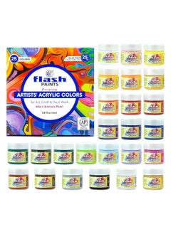 Flash Flash Acrylic Paint Set | 25 Colors | 25 ml Each | High Pigment Strength | Eco Friendly | Non Fading | Non Toxic | Multi-Surface Paint | Pro Artist, Hobby Painters & Kid  - Image 1