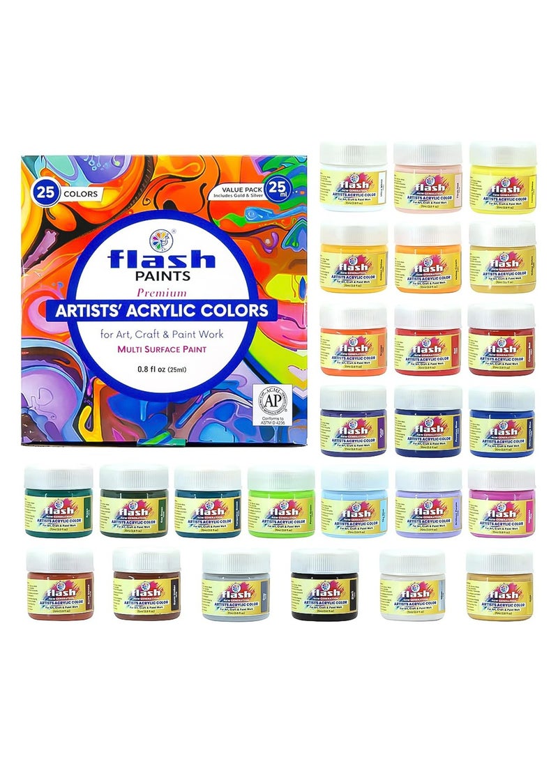Flash - Flash Acrylic Paint Set | 25 Colors | 25 ml Each | High Pigment Strength | Eco Friendly | Non Fading | Non Toxic | Multi-Surface Paint | Pro Artist, Hobby Painters & Kid - Image 1