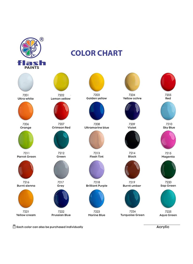 Flash - Flash Acrylic Paint Set | 25 Colors | 25 ml Each | High Pigment Strength | Eco Friendly | Non Fading | Non Toxic | Multi-Surface Paint | Pro Artist, Hobby Painters & Kid - Image 1
