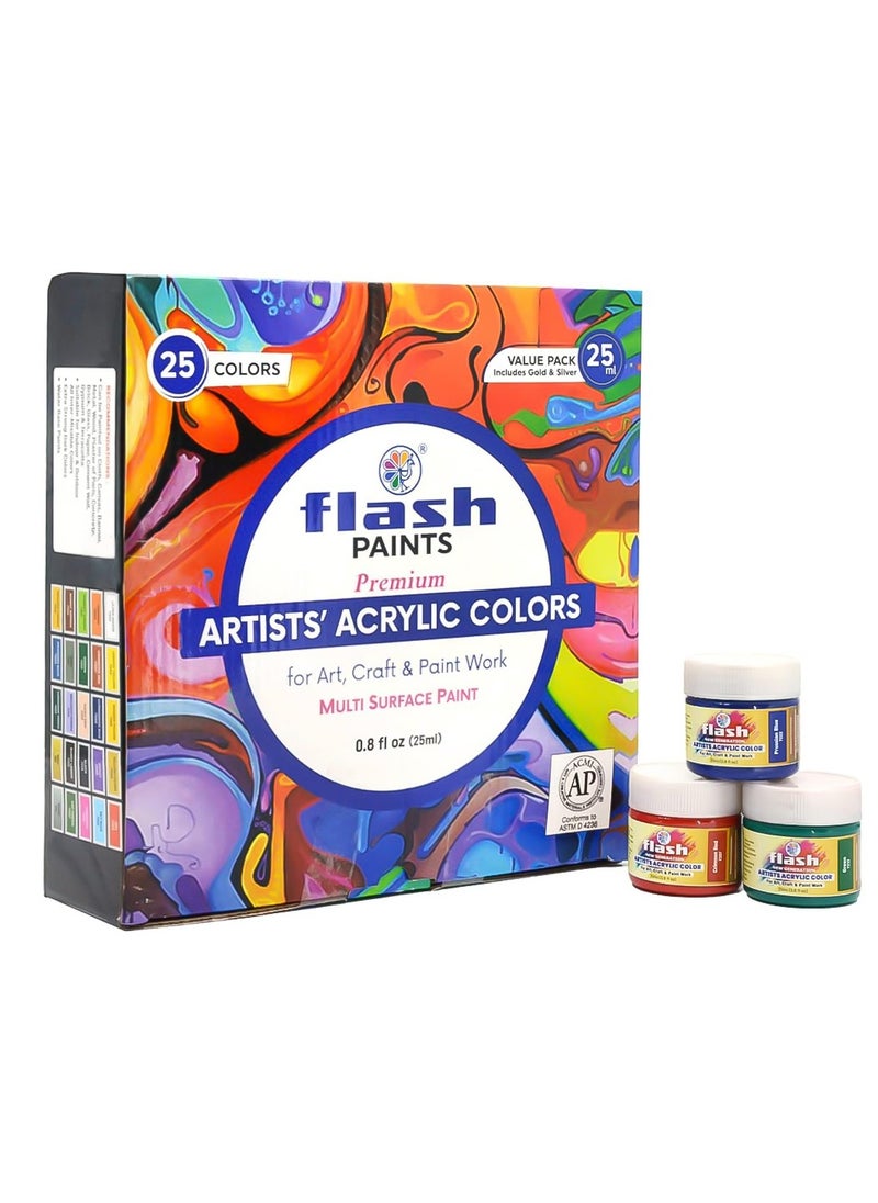 Flash - Flash Acrylic Paint Set | 25 Colors | 25 ml Each | High Pigment Strength | Eco Friendly | Non Fading | Non Toxic | Multi-Surface Paint | Pro Artist, Hobby Painters & Kid - Image 1