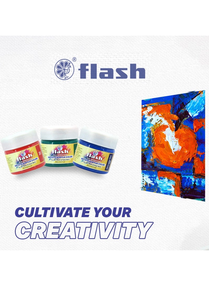 Flash - Flash Acrylic Paint Set | 25 Colors | 25 ml Each | High Pigment Strength | Eco Friendly | Non Fading | Non Toxic | Multi-Surface Paint | Pro Artist, Hobby Painters & Kid - Image 1