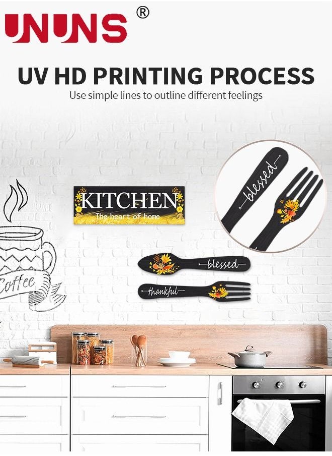 UNUNS - Set Of 3 Pieces Eat Sign Wall Decor,Kitchen Wooden Wall Pendant,Fork And Spoon Wall Decor,Country Wall Art For Dining Room - Image 1