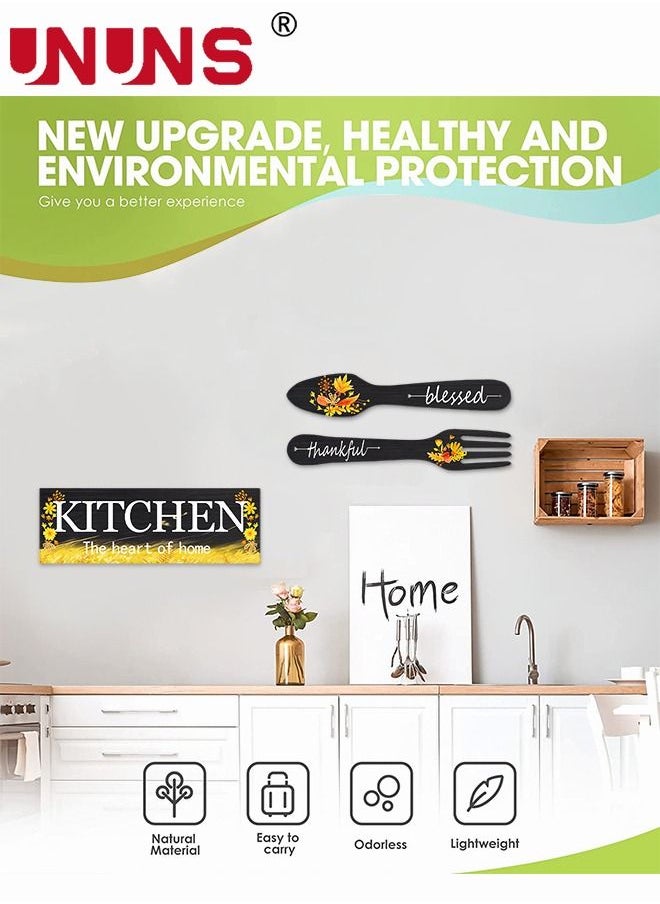 UNUNS - Set Of 3 Pieces Eat Sign Wall Decor,Kitchen Wooden Wall Pendant,Fork And Spoon Wall Decor,Country Wall Art For Dining Room - Image 1
