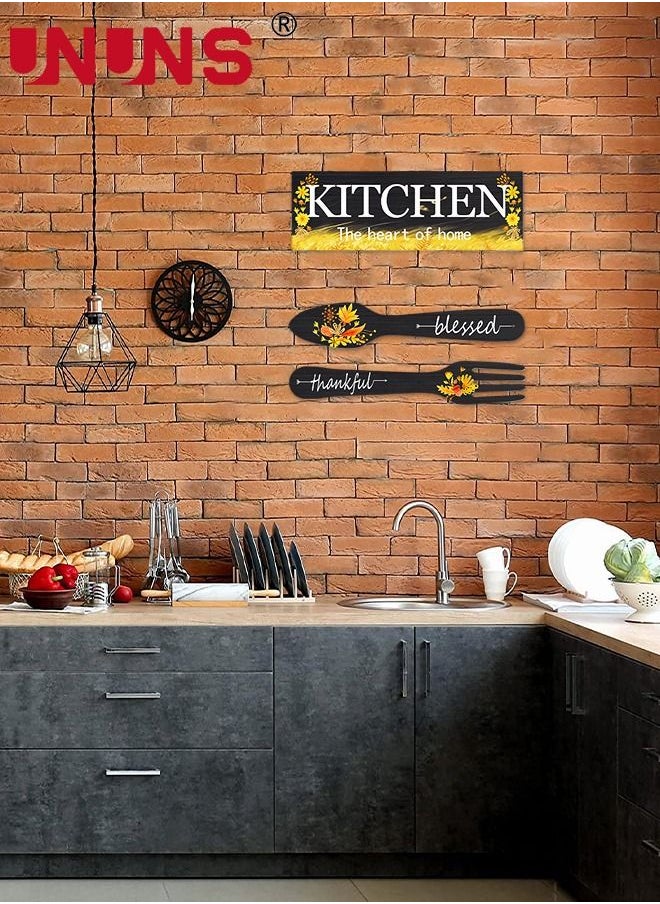 UNUNS - Set Of 3 Pieces Eat Sign Wall Decor,Kitchen Wooden Wall Pendant,Fork And Spoon Wall Decor,Country Wall Art For Dining Room - Image 1