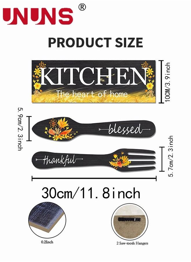 UNUNS - Set Of 3 Pieces Eat Sign Wall Decor,Kitchen Wooden Wall Pendant,Fork And Spoon Wall Decor,Country Wall Art For Dining Room - Image 1