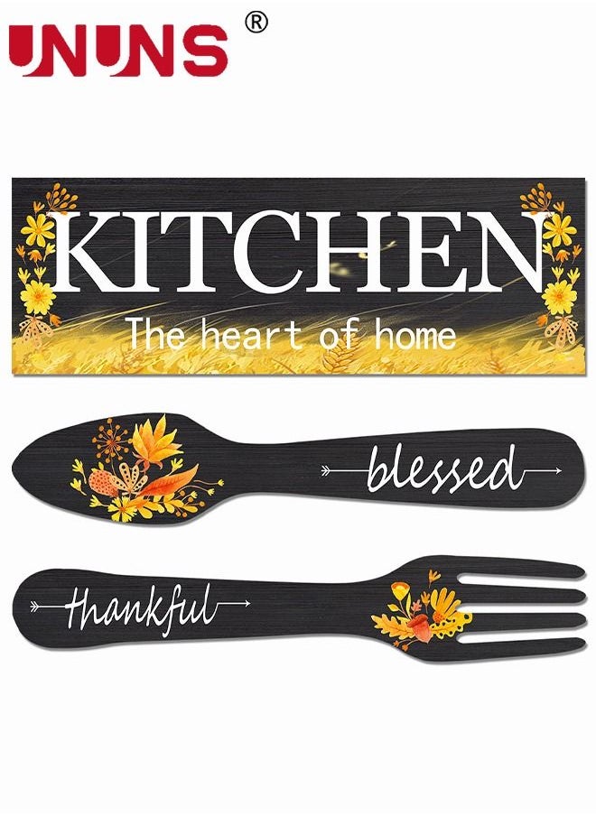 UNUNS - Set Of 3 Pieces Eat Sign Wall Decor,Kitchen Wooden Wall Pendant,Fork And Spoon Wall Decor,Country Wall Art For Dining Room - Image 1