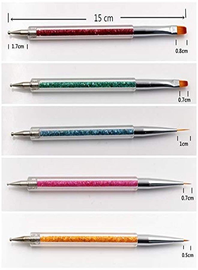 FULINJOY Pack of 5 Nail Art Brushes, Double-ended Nail Dotting Pen Liner Brush Nail Art Point Drill Drawing Tools Set - Image 3