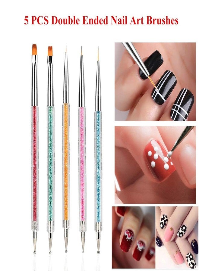 FULINJOY Pack of 5 Nail Art Brushes, Double-ended Nail Dotting Pen Liner Brush Nail Art Point Drill Drawing Tools Set - Image 2