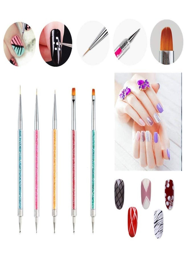 FULINJOY Pack of 5 Nail Art Brushes, Double-ended Nail Dotting Pen Liner Brush Nail Art Point Drill Drawing Tools Set - Image 4