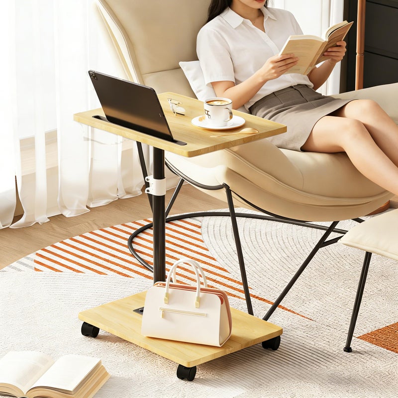 Katrawu TV Tray Table, Adjustable Dinner Trays for Eating Table, 360Â° Swivel & Sofa Armrest End Side Table, C Shaped Couch Snack Table for Bedroom, Living Room, Small Space(White+Gold) - Image 5