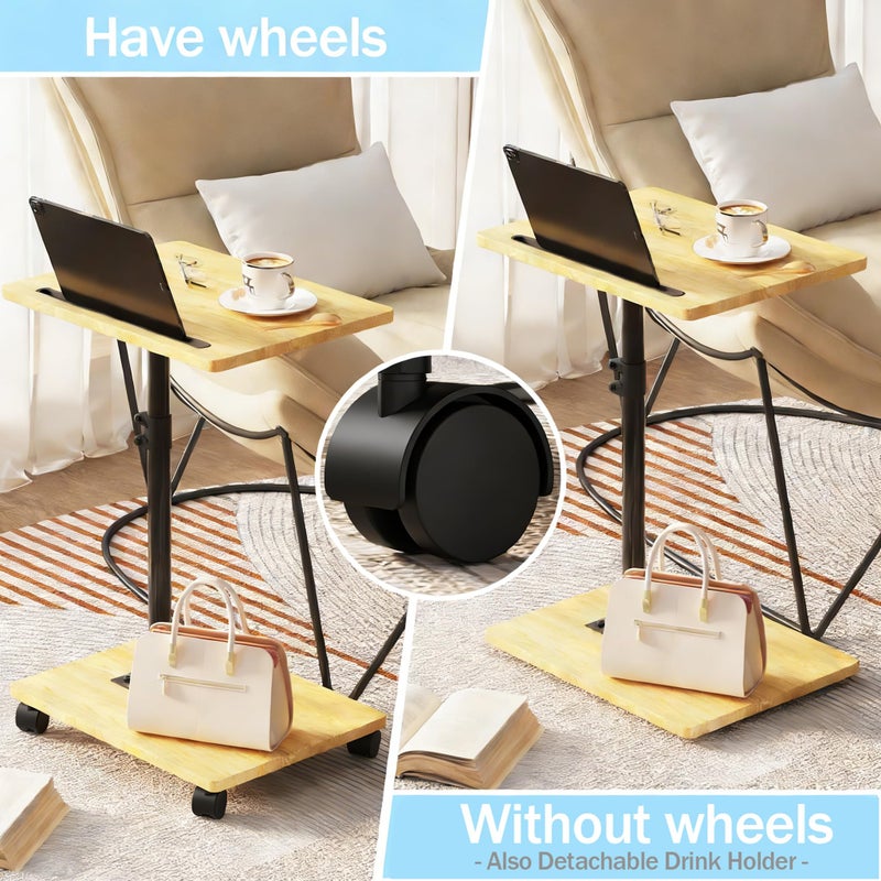 Katrawu TV Tray Table, Adjustable Dinner Trays for Eating Table, 360Â° Swivel & Sofa Armrest End Side Table, C Shaped Couch Snack Table for Bedroom, Living Room, Small Space(White+Gold) - Image 4