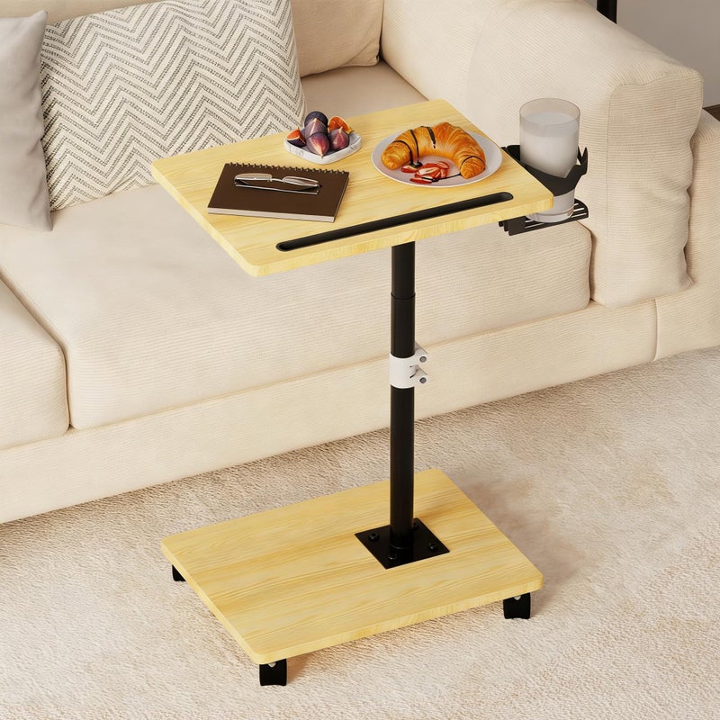 Katrawu TV Tray Table, Adjustable Dinner Trays for Eating Table, 360Â° Swivel & Sofa Armrest End Side Table, C Shaped Couch Snack Table for Bedroom, Living Room, Small Space(White+Gold) - Image 1
