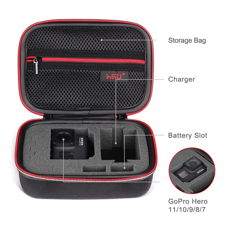 HSU Small Case for GoPro Hero 13/12/11/10/9/8/7/6/5 Black, Carrying Case for Action Cameras and GoPro Accessories(Small Size Red) - Image 3