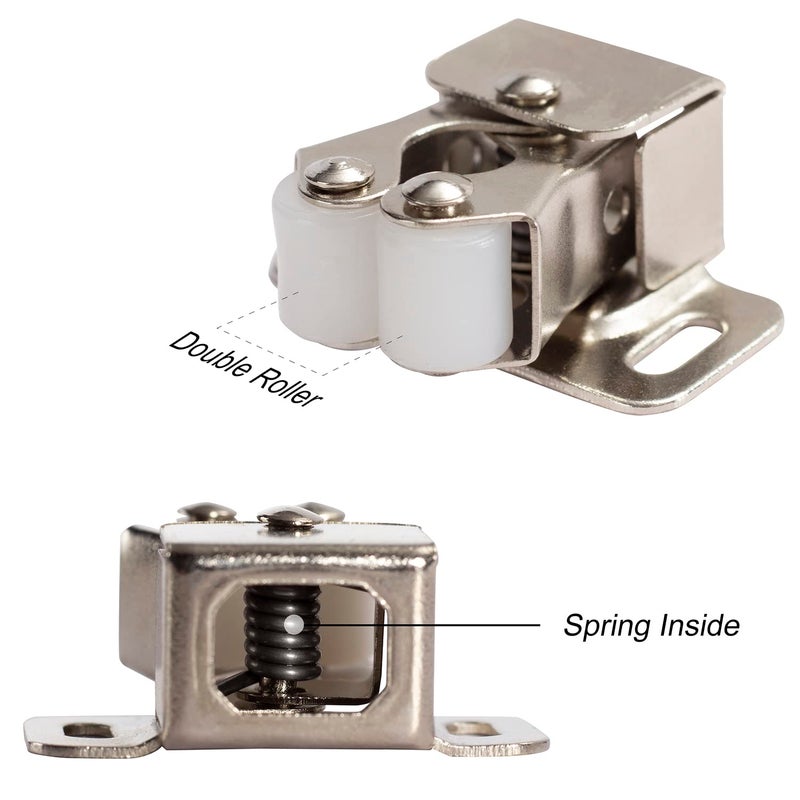 Keenkee 4 Pcs Cabinet Latch Double Roller Catch Hardware For Cupboard Closet Cabinet Door Latches And Catches Nickel - Image 4