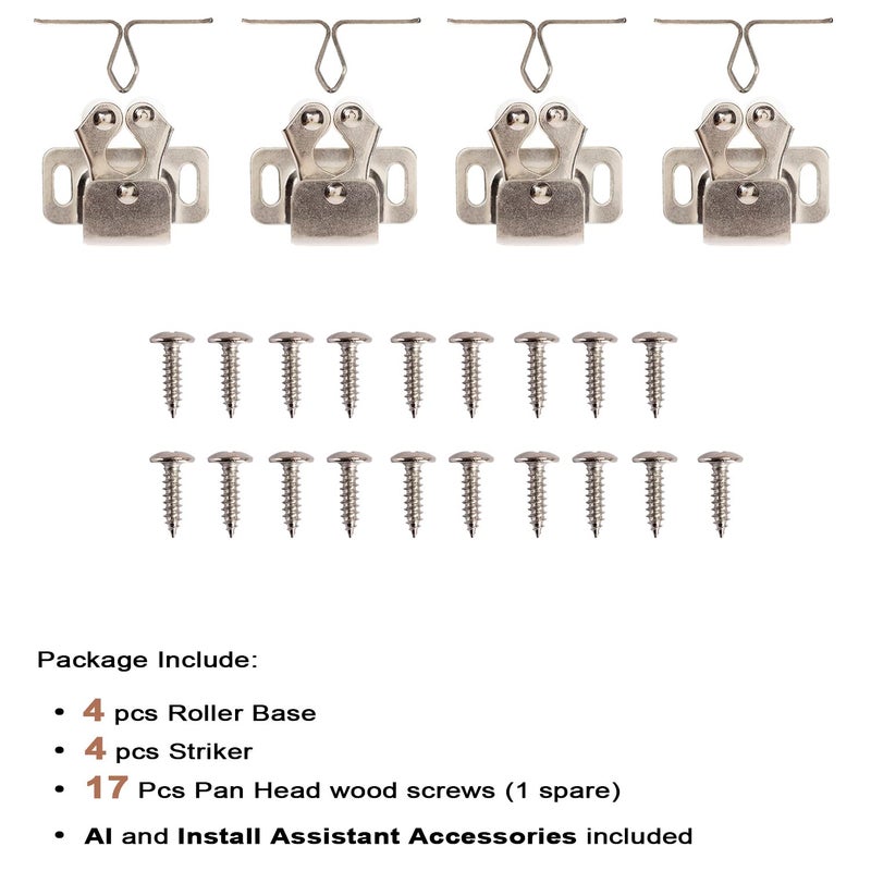 Keenkee 4 Pcs Cabinet Latch Double Roller Catch Hardware For Cupboard Closet Cabinet Door Latches And Catches Nickel - Image 2