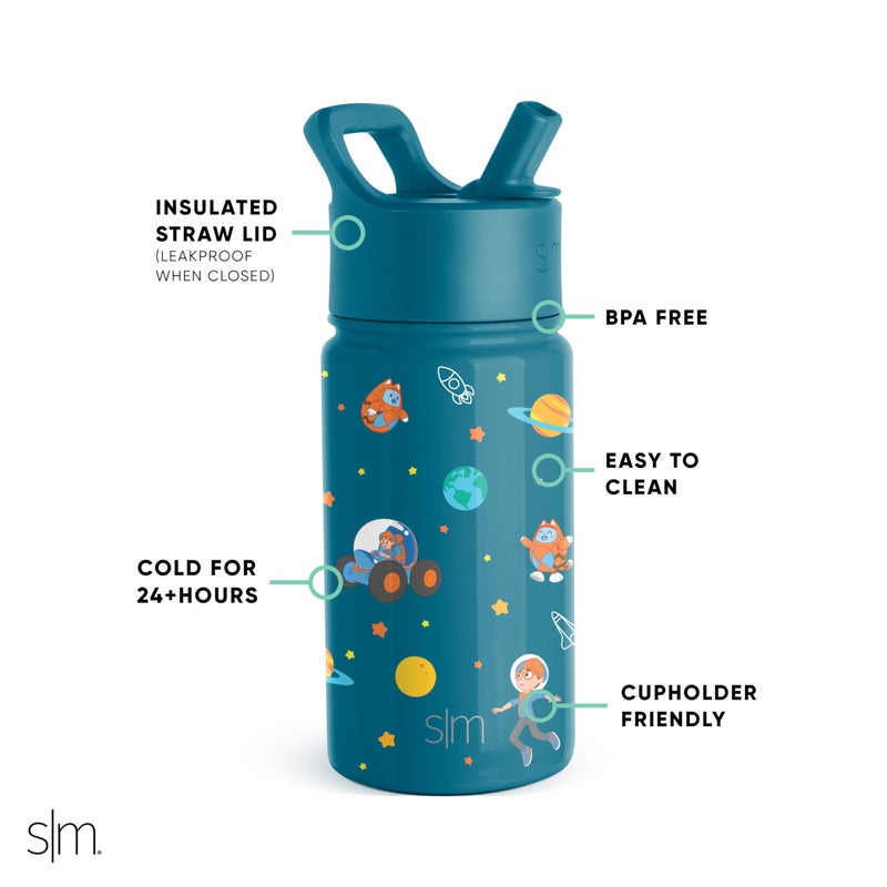 Simple Modern Blippi Kids Water Bottle with Straw Lid | Insulated Stainless Steel Reusable Tumbler for Toddlers, School | Summit Collection | 14oz, Blippi Space - Image 2