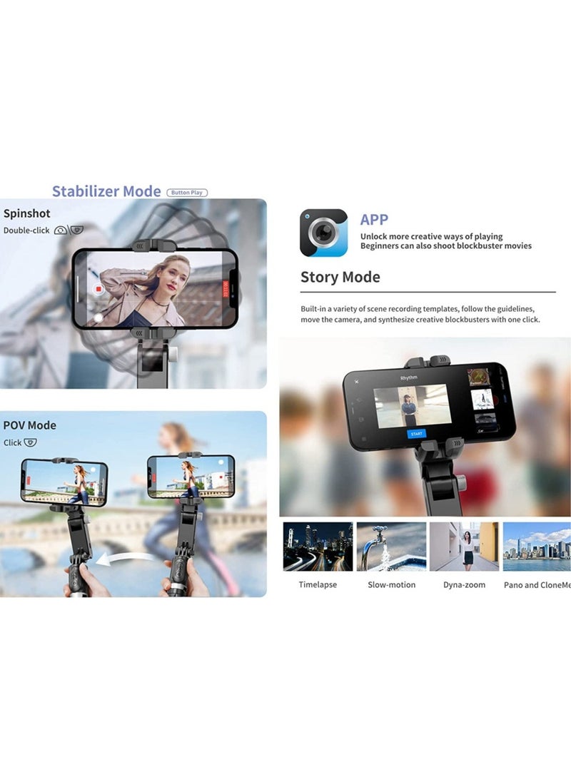 Gimbal Stabilizer Tripod for smartphones with light handheld or portable 360° rotation with face tracker and wireless remote control compatible with iPhone and Android - Image 4