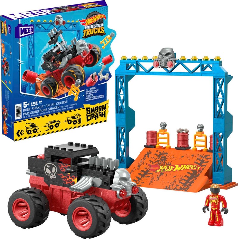 Mega Brands MEGA Hot Wheels Monster Trucks Toy Car Building Set Smash Crash Bone Shaker Crush Course with 151 Pieces 1 Micro Figure Driver Red Age 5 Years - Image 2