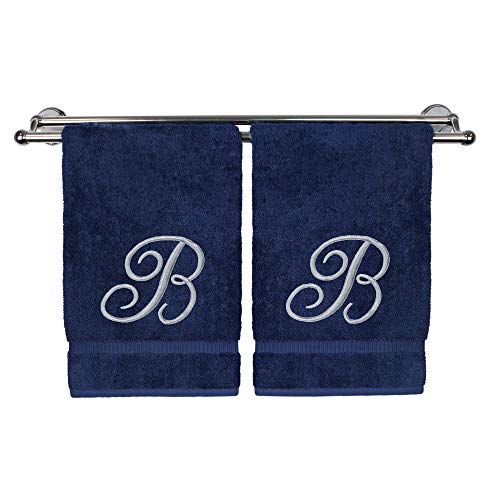 BC BARE COTTON Monogrammed Hand Towel, Navy, 16 x 30 Inches - Set of 2, 100% Turkish Cotton, Extra Absorbent, Soft Terry Finish, Personalized Gift - Image 1