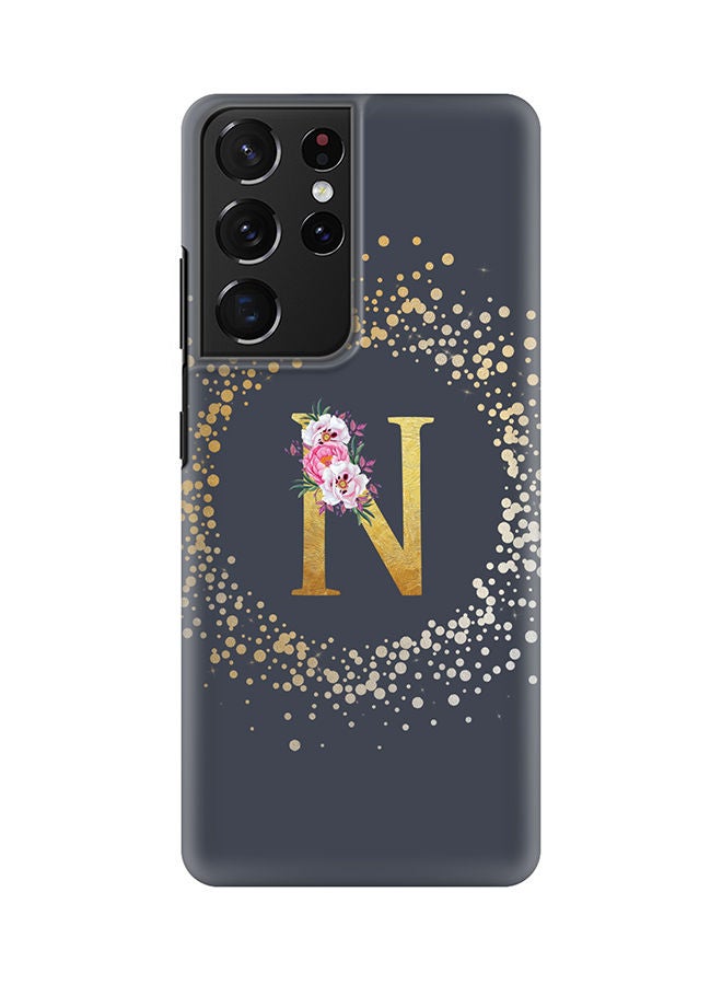 Stylizedd Monogram Slim Cover for Samsung Galaxy S21 Ultra 5G Case Custom Initials Letter Floral Pattern Snap Series Mobile Cover Matte Alphabet  - N (Grey) - Image 1