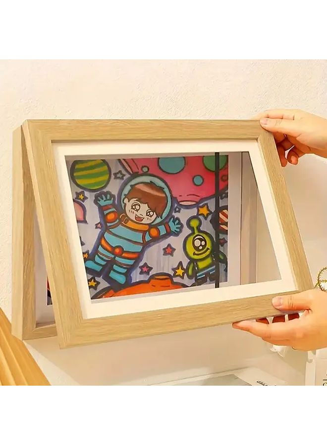 Wood A4 Magnetic Art Display Frame Front Opening Foldable Wall Decor Photo Frame - Image 1