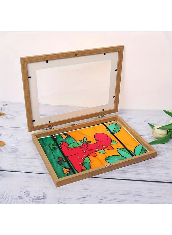 Wood A4 Magnetic Art Display Frame Front Opening Foldable Wall Decor Photo Frame - Image 3