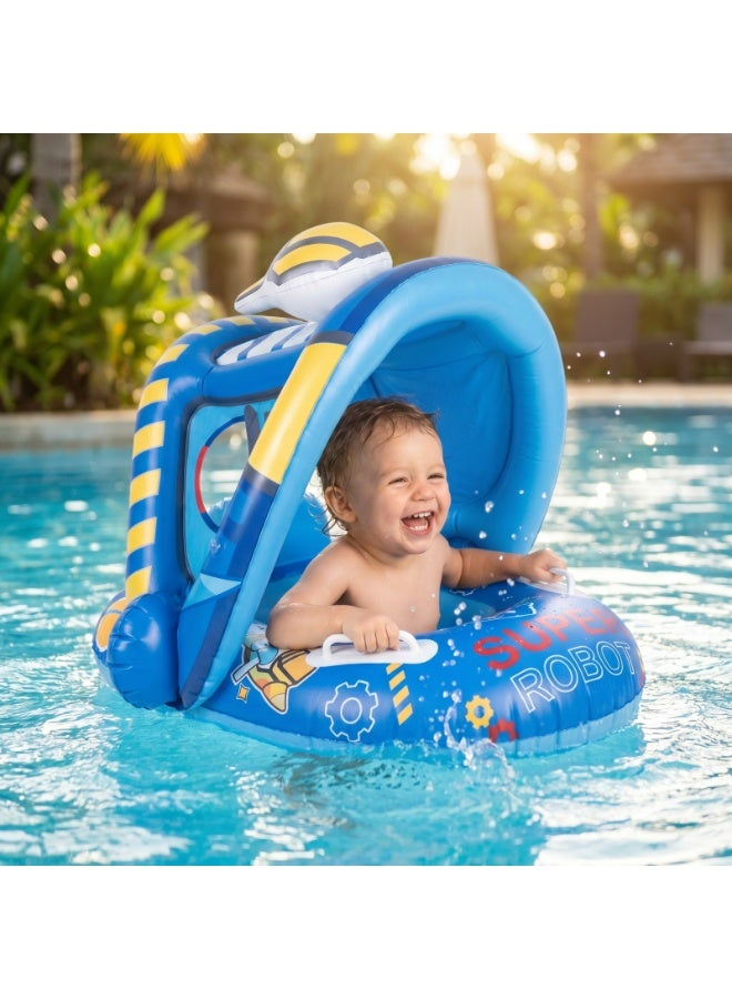 Inflatable Baby Pool Float with Sun Canopy and Safety Seat - Toddler Water Swim Ring with Handles for Ages 6 Months to 2 Years - Image 2