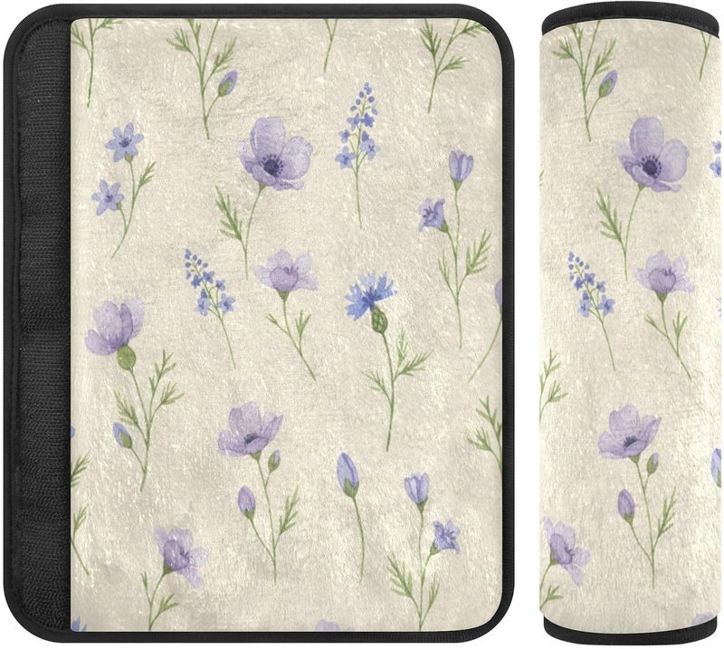 xigua Wildflowers 2 PCS Auto Seat Belt Cover, Soft Seatbelt Shoulder Pads with Adjustable Hook & Loop, Car Seat Strap Covers for Cars, Backpack, 6.5 * 6.5in - Image 1