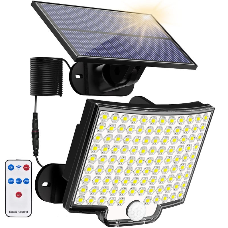 KERNOWO Solar Lights Outdoor, 106 LED 3000LM Solar Powered Motion Sensor Flood Lights with Remote, Dusk to Dawn Led Solar Security Wall Lights with 16.5Ft Cable IP65 Waterproof for Outside, Garage, 1 Pack - Image 1