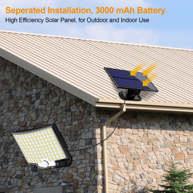 KERNOWO Solar Lights Outdoor, 106 LED 3000LM Solar Powered Motion Sensor Flood Lights with Remote, Dusk to Dawn Led Solar Security Wall Lights with 16.5Ft Cable IP65 Waterproof for Outside, Garage, 1 Pack - Image 2