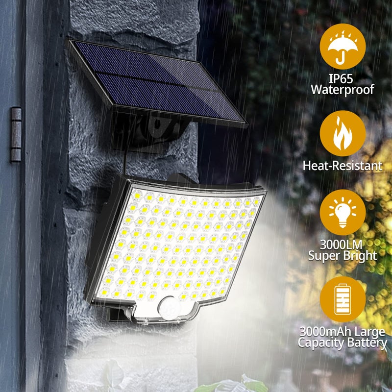 KERNOWO Solar Lights Outdoor, 106 LED 3000LM Solar Powered Motion Sensor Flood Lights with Remote, Dusk to Dawn Led Solar Security Wall Lights with 16.5Ft Cable IP65 Waterproof for Outside, Garage, 1 Pack - Image 4