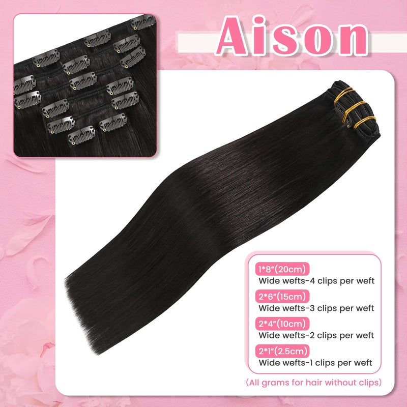 Aison Dark Brown Clip in Hair Extensions Real Human Hair 18inch 70G Remy Seamless Human Hair Clip in for Women 7pcs 16clips - Image 4